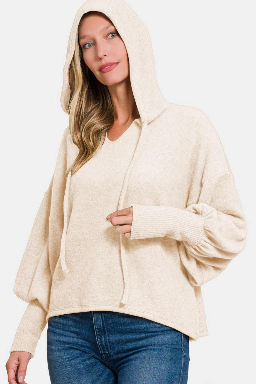 shopelevatedtoday, shopelevatedtoday.com/, Zenana Brushed Hacci Drop Shoulder Cropped Hoodie