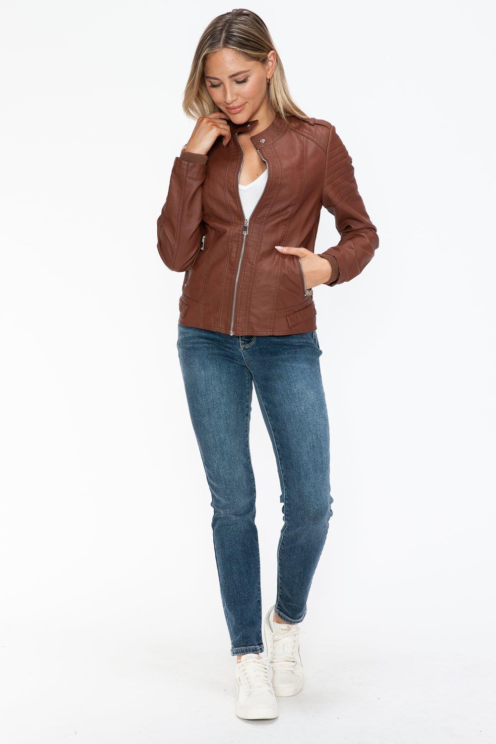 shopelevatedtoday, shopelevatedtoday.com/, Snobbish PU Leather Biker Jacket with Side Zip Pockets