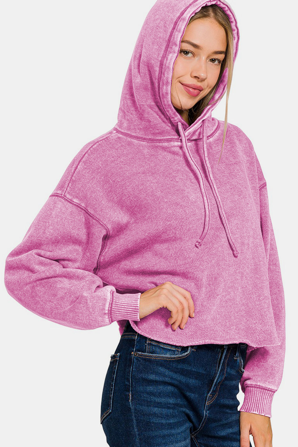 shopelevatedtoday, shopelevatedtoday.com/,Zenana Acid Wash Fleece Cropped Hoodie