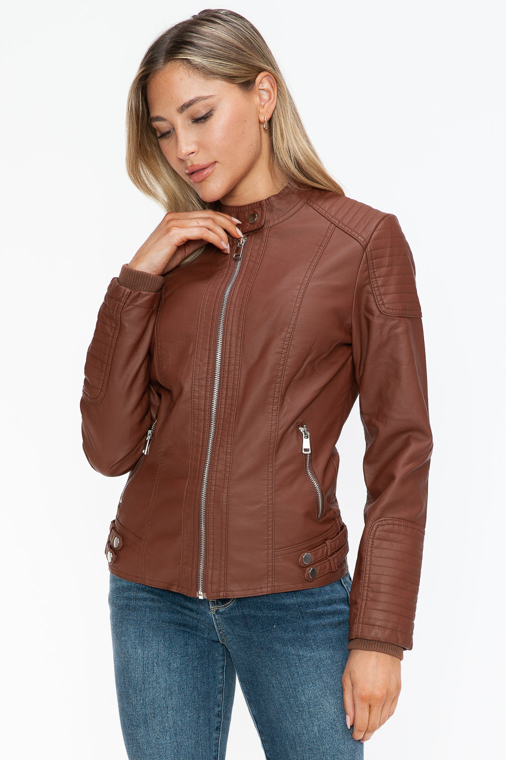 shopelevatedtoday, shopelevatedtoday.com/, Snobbish Faux Leather Biker Jacket with Side Zip Pockets