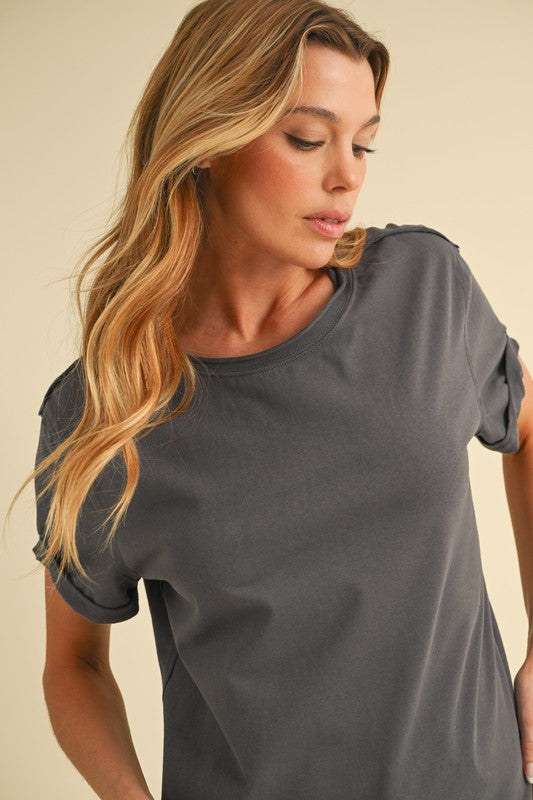 shopelevatedtoday, shopelevatedtoday.com, Aemi + Co Exposed Seam Round Neck Short Sleeve T-Shirt