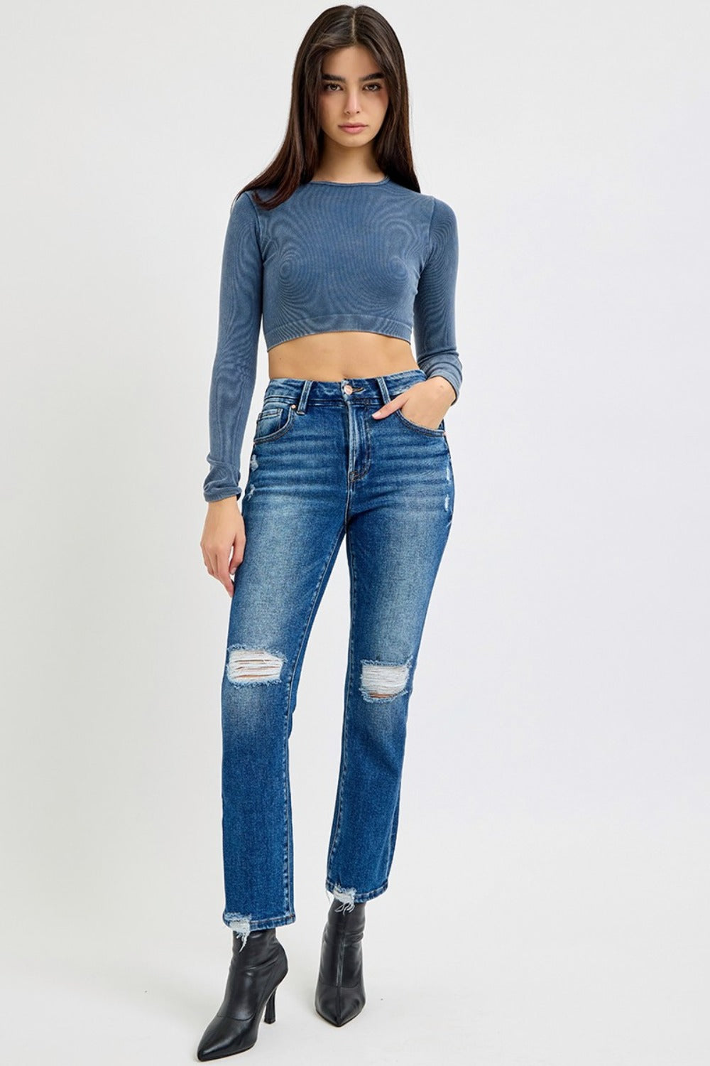 shopelevatedtoday, shopelevatedtoday.com/, RISEN Full Size High Rise Distressed Crop Straight Jeans