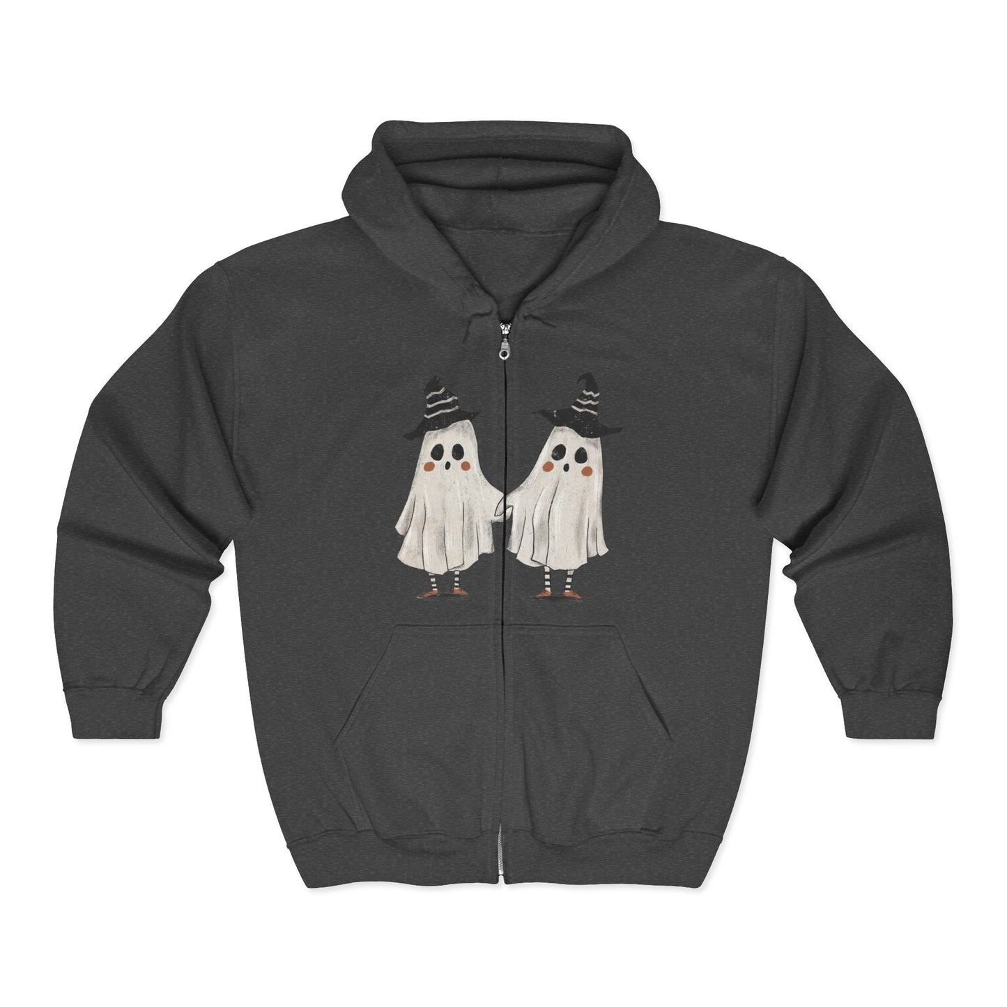 Halloween Ghosts Full Zip Hoodie | Cozy Sweatshirt for Fall, Spooky Fun, Costume Layering, Trick or Treat, Halloween Party Wear