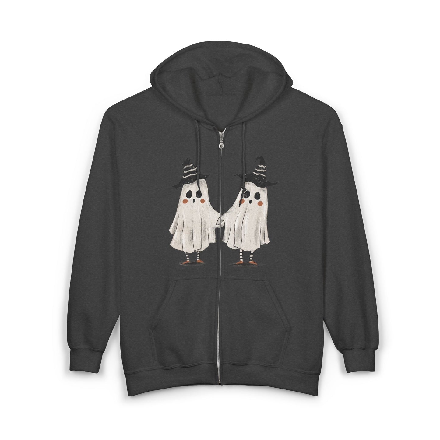 Halloween Ghosts Full Zip Hoodie | Cozy Sweatshirt for Fall, Spooky Fun, Costume Layering, Trick or Treat, Halloween Party Wear