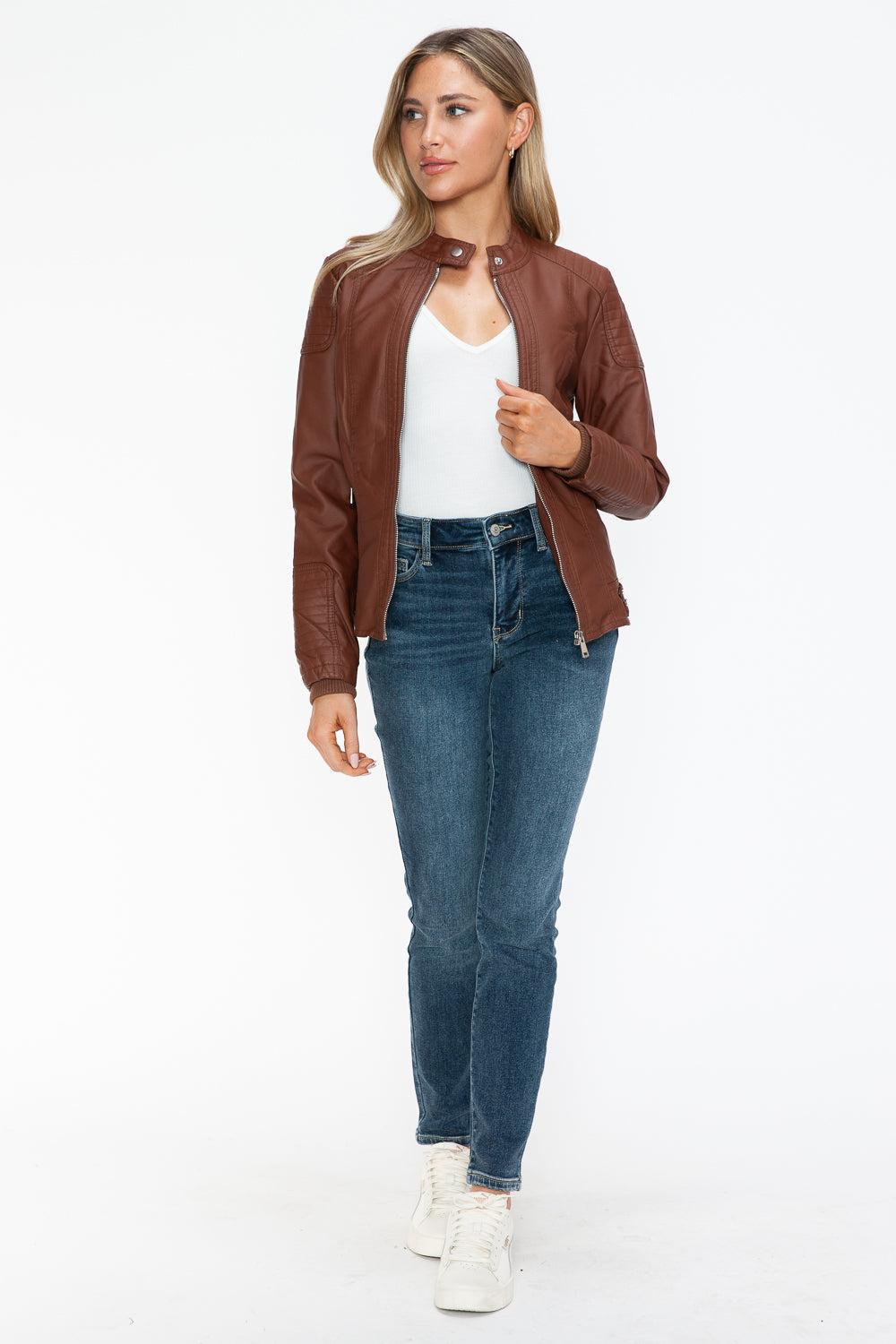 shopelevatedtoday, shopelevatedtoday.com/, Snobbish Faux Leather Biker Jacket with Side Zip Pockets