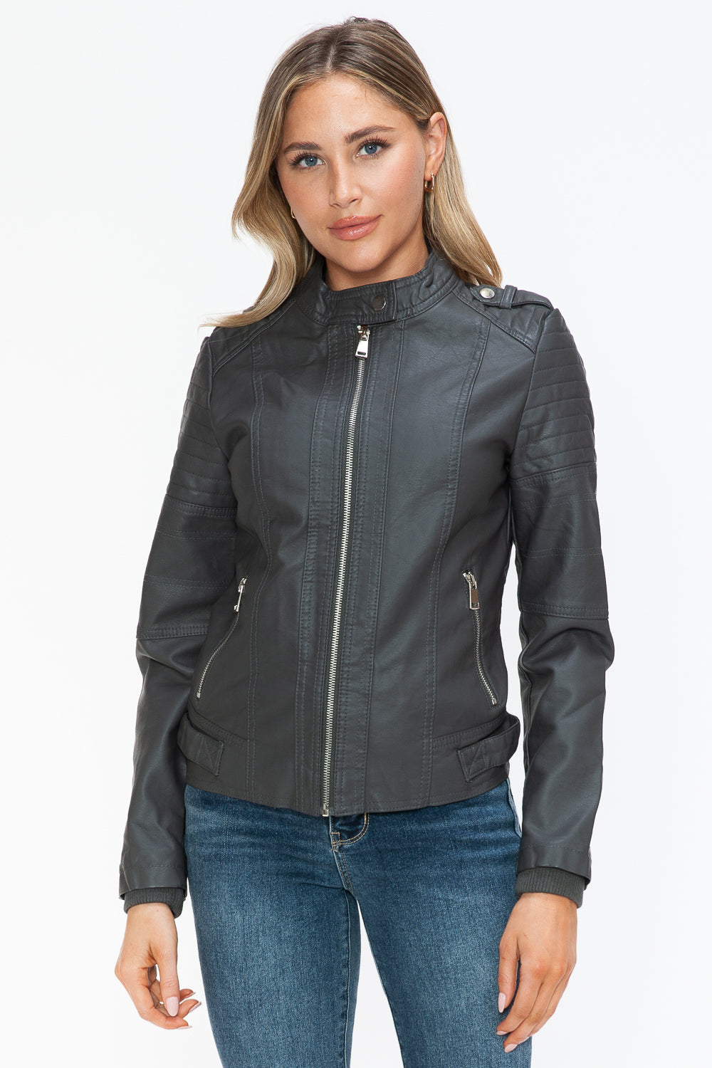 shopelevatedtoday, shopelevatedtoday.com/, Snobbish PU Leather Biker Jacket with Side Zip Pockets