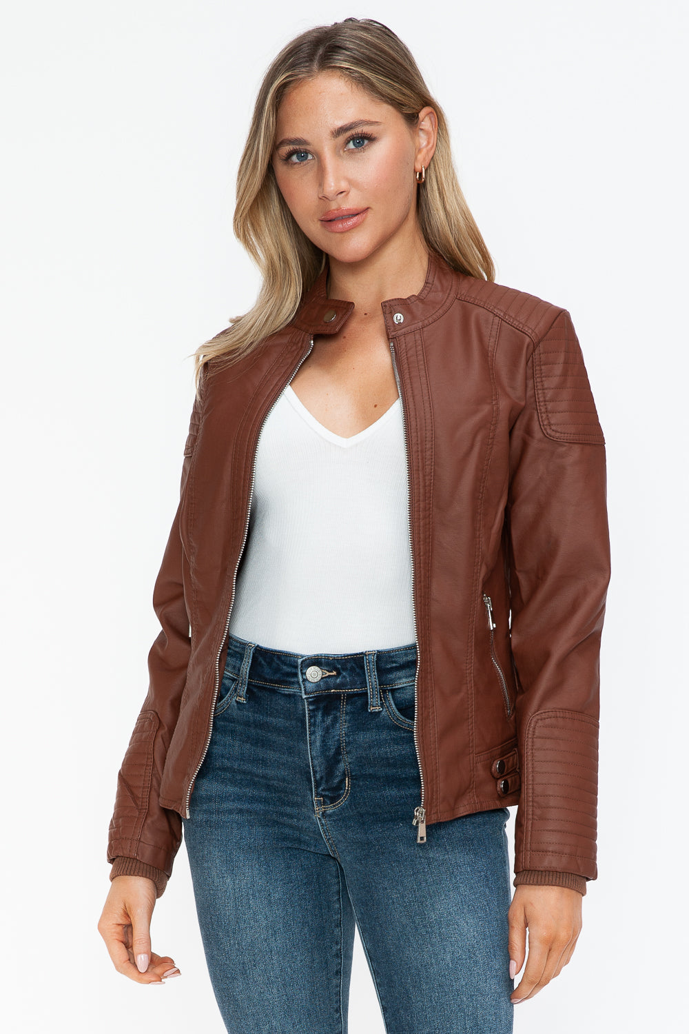 shopelevatedtoday, shopelevatedtoday.com/, Snobbish Faux Leather Biker Jacket with Side Zip Pockets