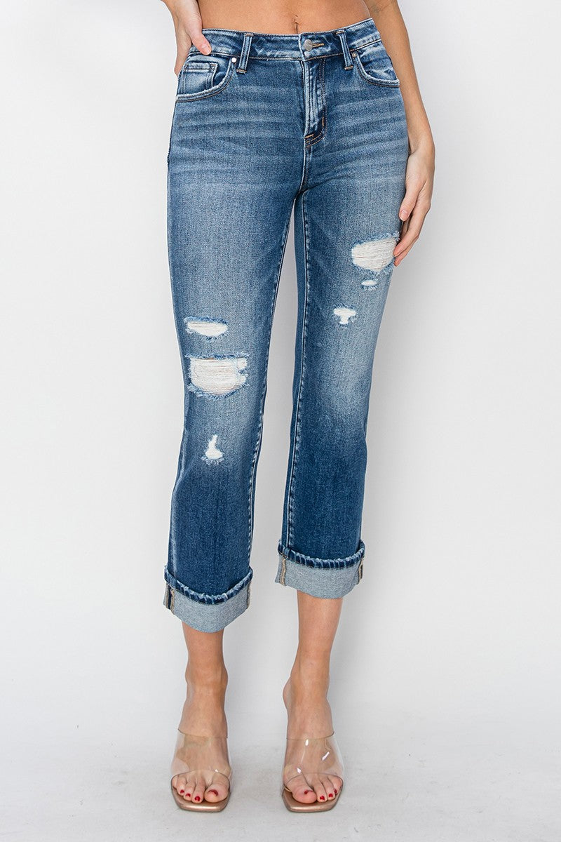 shopelevatedtoday, shopelevatedtoday.com/, RISEN Full Size Cuffed Ankle Distressed Straight Jeans
