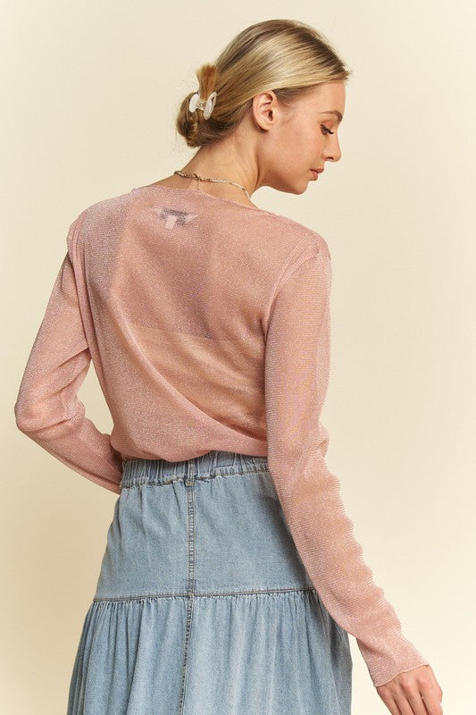 shopelevatedtoday, shopelevatedtoday.com, Davi & Dani Glitter Mesh Lettuce Hem Long Sleeve Top