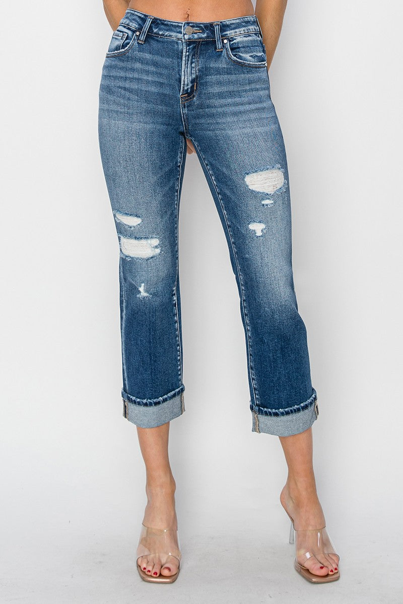 shopelevatedtoday, shopelevatedtoday.com/,  RISEN Full Size Cuffed Ankle Distressed Straight Jeans