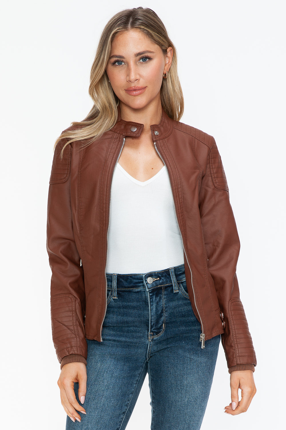 shopelevatedtoday, shopelevatedtoday.com/, Snobbish Faux Leather Biker Jacket with Side Zip Pockets