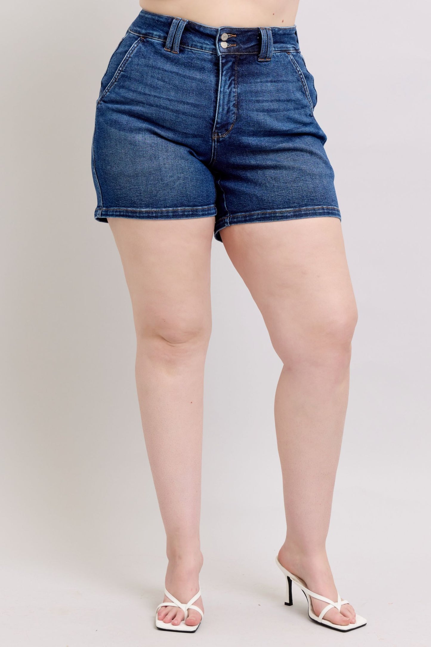 shopelevatedtoday, shopelevatedtoday.com, Judy Blue Full Size Double Button Waistband Denim Shorts Plus Size