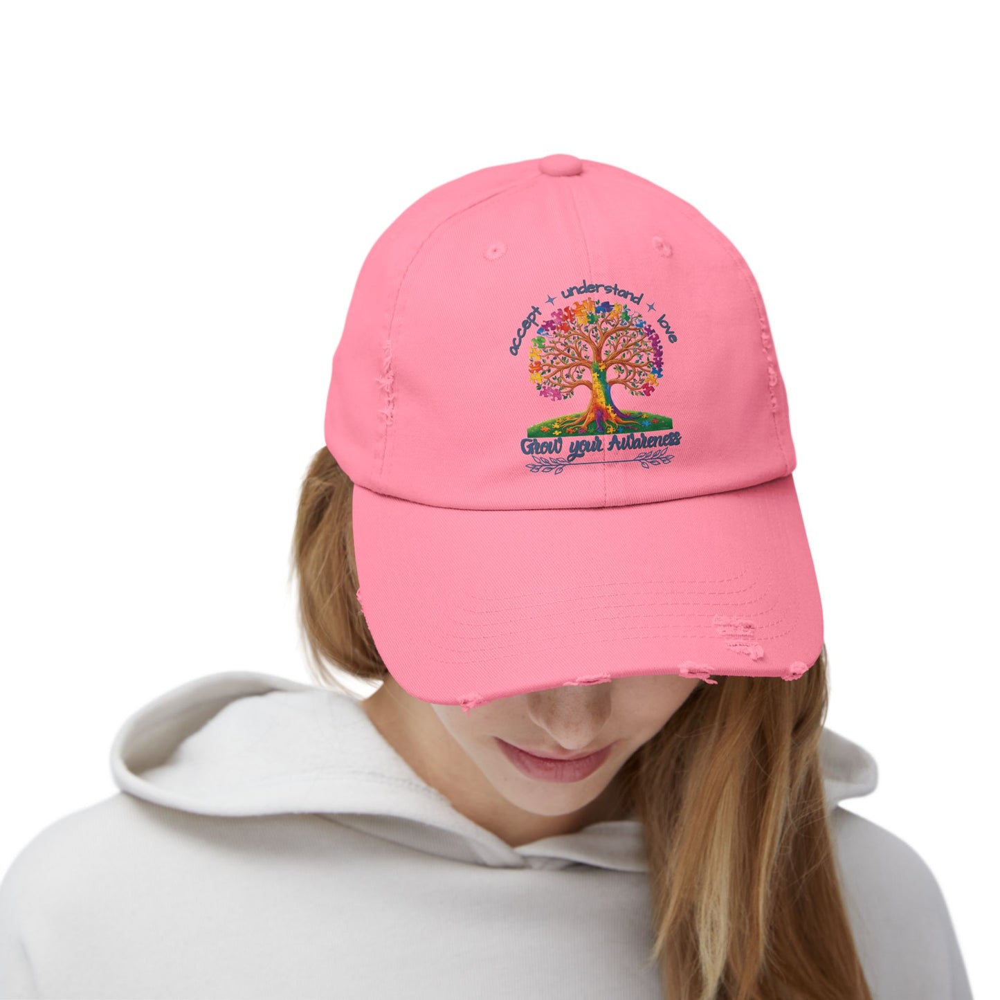 Accept, Understand & Love, Autism Hat for Everyday Wear, Distressed Cap