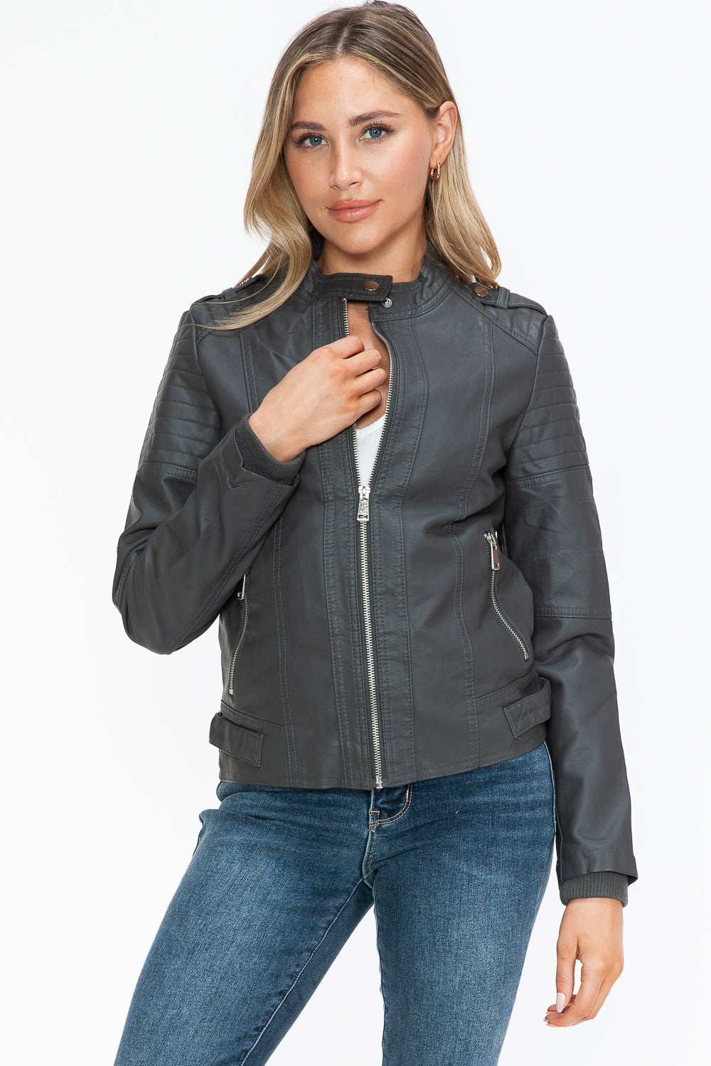 shopelevatedtoday, shopelevatedtoday.com/, Snobbish PU Leather Biker Jacket with Side Zip Pockets