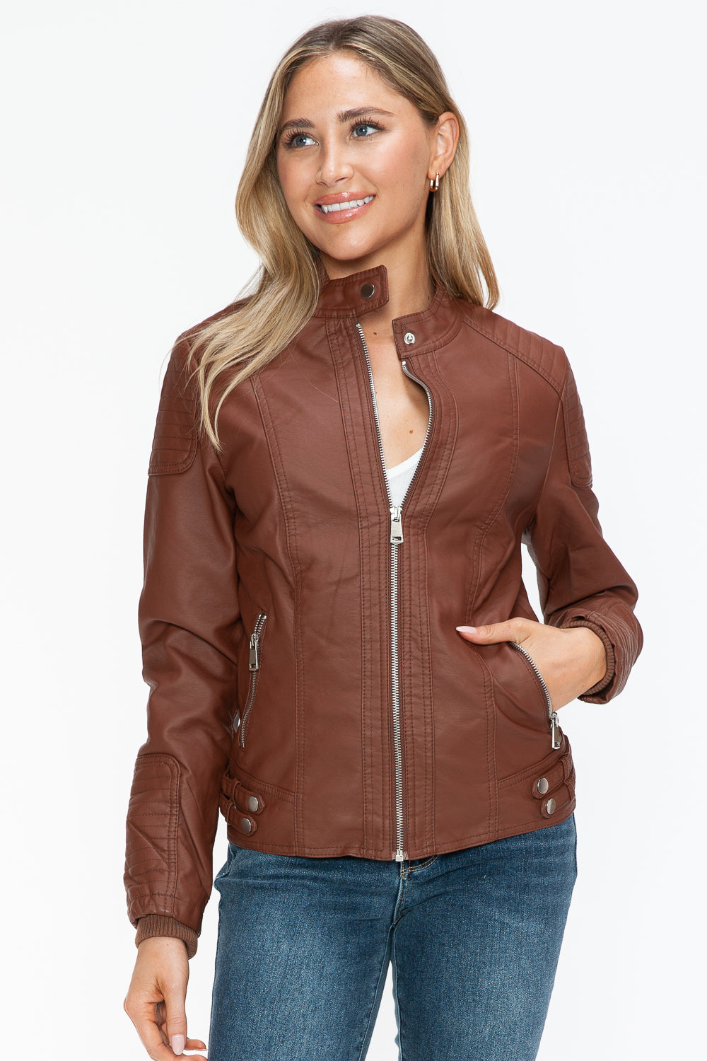 shopelevatedtoday, shopelevatedtoday.com/, Snobbish Faux Leather Biker Jacket with Side Zip Pockets