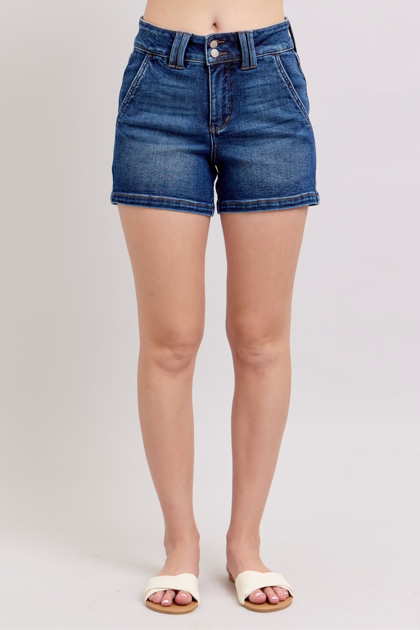 shopelevatedtoday, shopelevatedtoday.com, Judy Blue Full Size Double Button Waistband Denim Shorts Plus Size