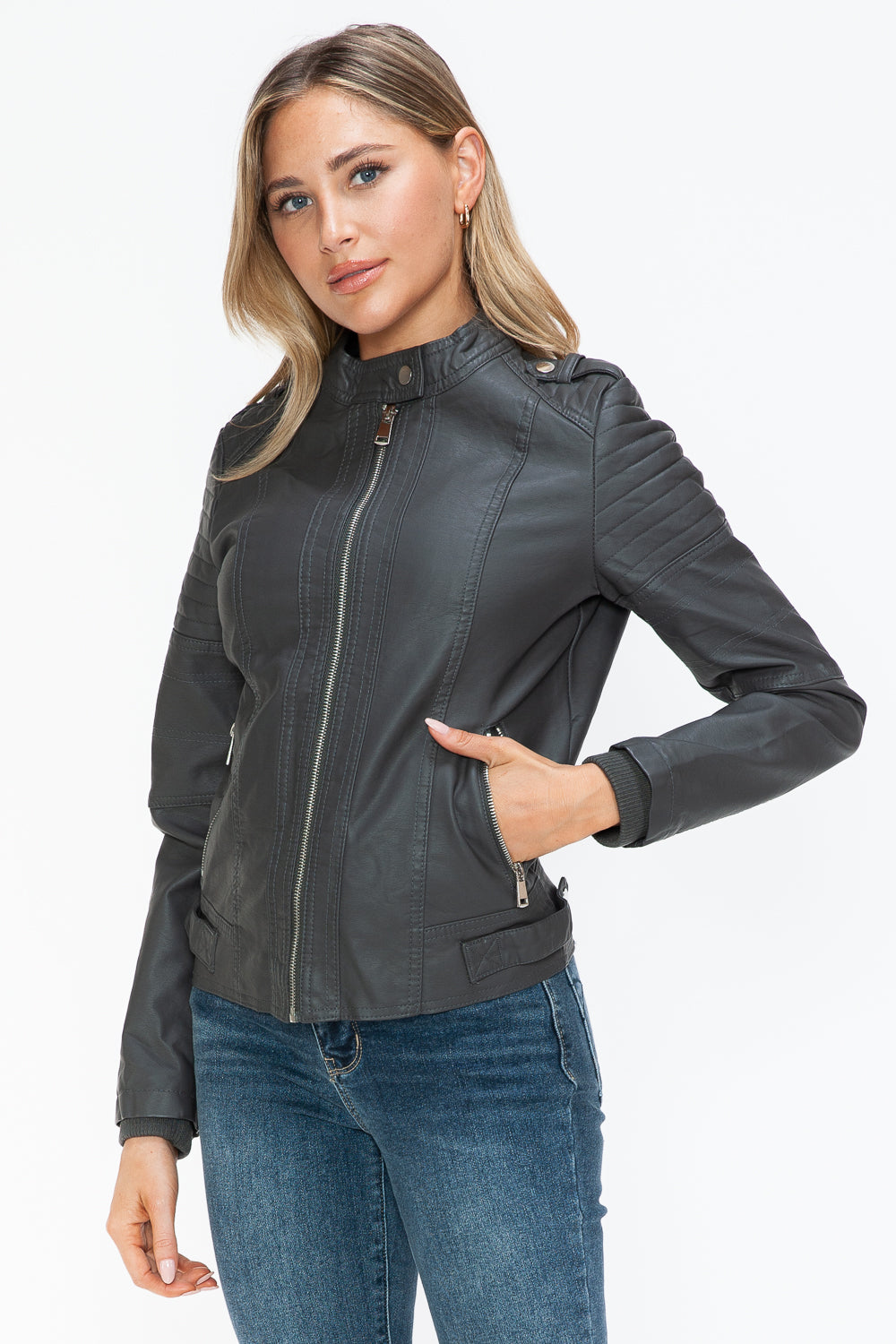 shopelevatedtoday, shopelevatedtoday.com/, Snobbish PU Leather Biker Jacket with Side Zip Pockets