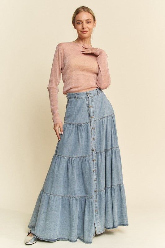 shopelevatedtoday, shopelevatedtoday.com, Davi & Dani Glitter Mesh Lettuce Hem Long Sleeve Top