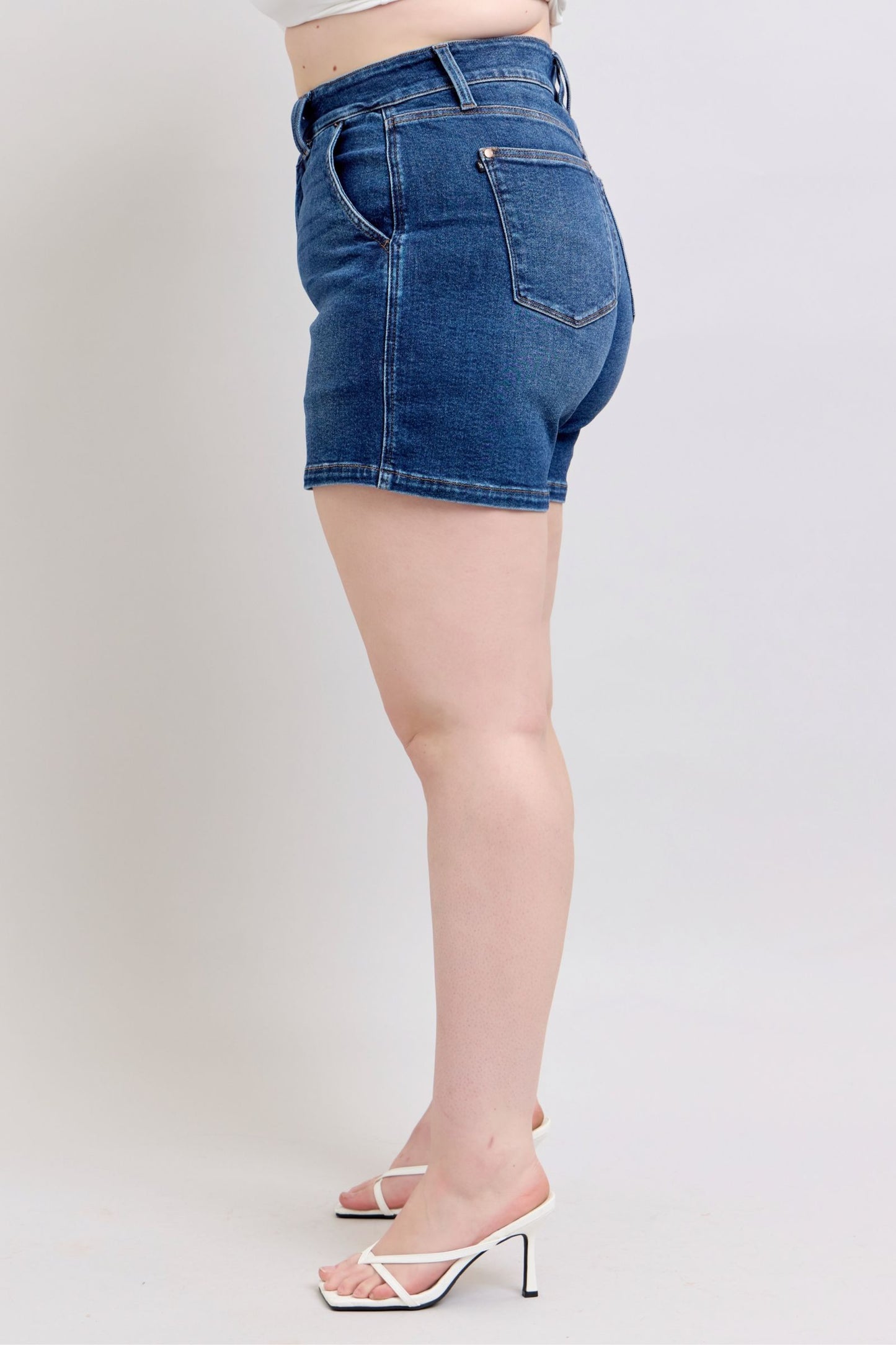 shopelevatedtoday, shopelevatedtoday.com, Judy Blue Full Size Double Button Waistband Denim Shorts Plus Size