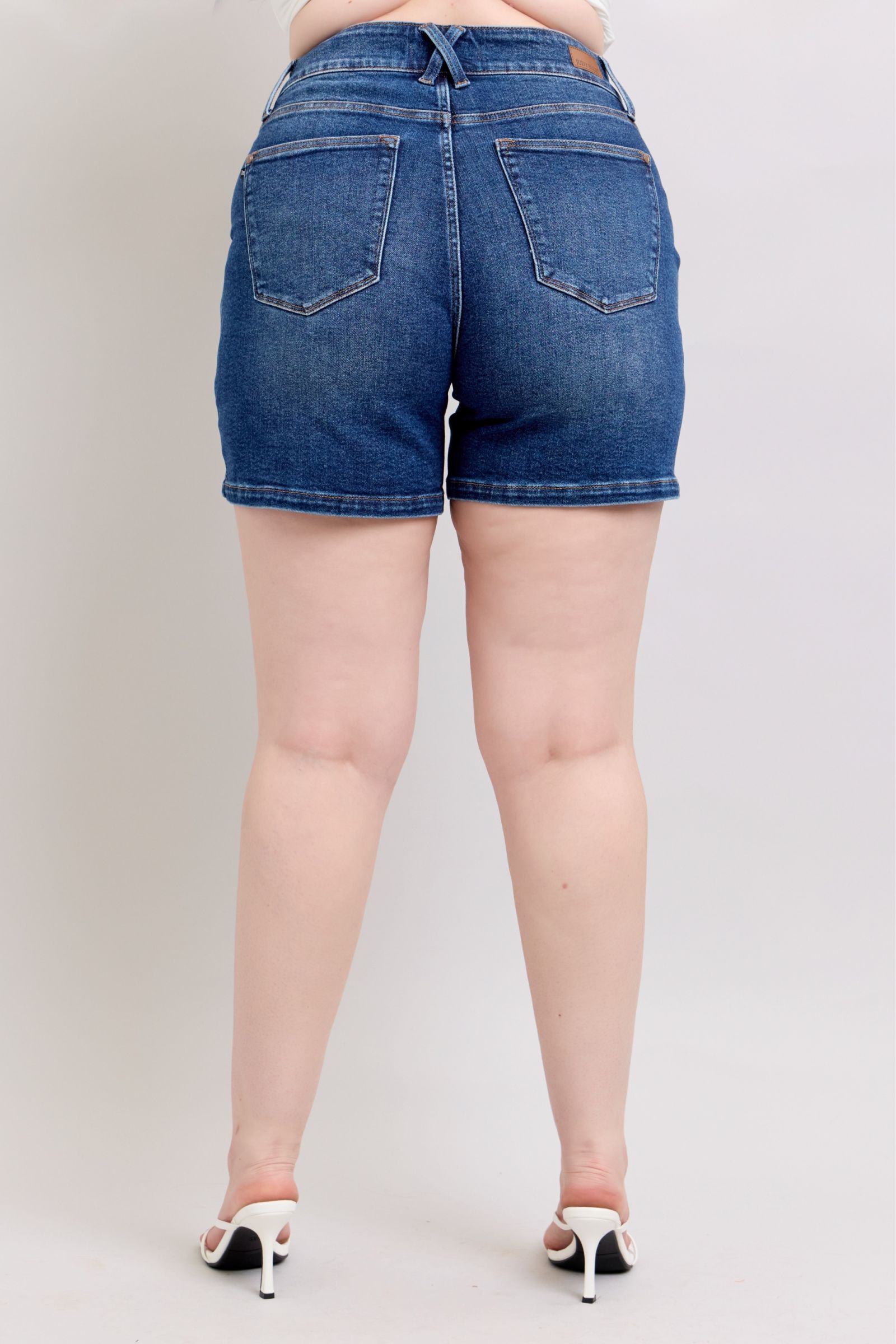 shopelevatedtoday, shopelevatedtoday.com, Judy Blue Full Size Double Button Waistband Denim Shorts Plus Size