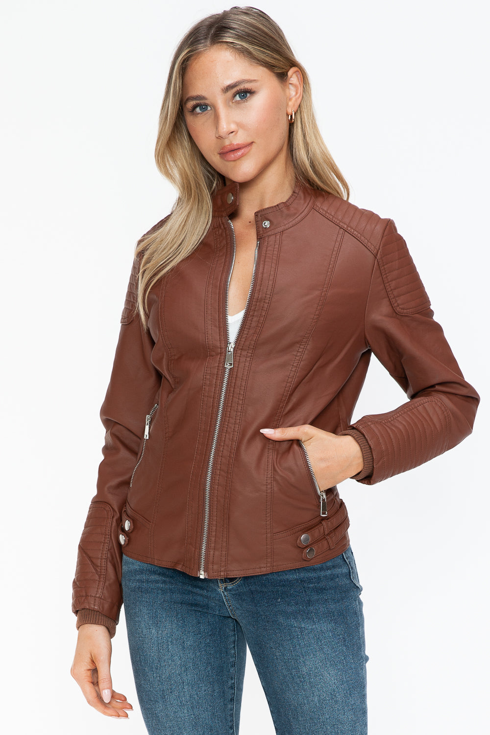 shopelevatedtoday, shopelevatedtoday.com/, Snobbish Faux Leather Biker Jacket with Side Zip Pockets