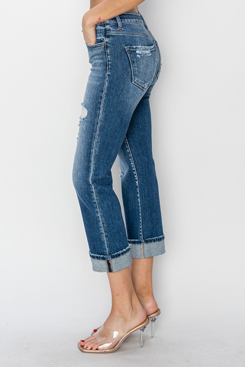 shopelevatedtoday, shopelevatedtoday.com/,  RISEN Full Size Cuffed Ankle Distressed Straight Jeans