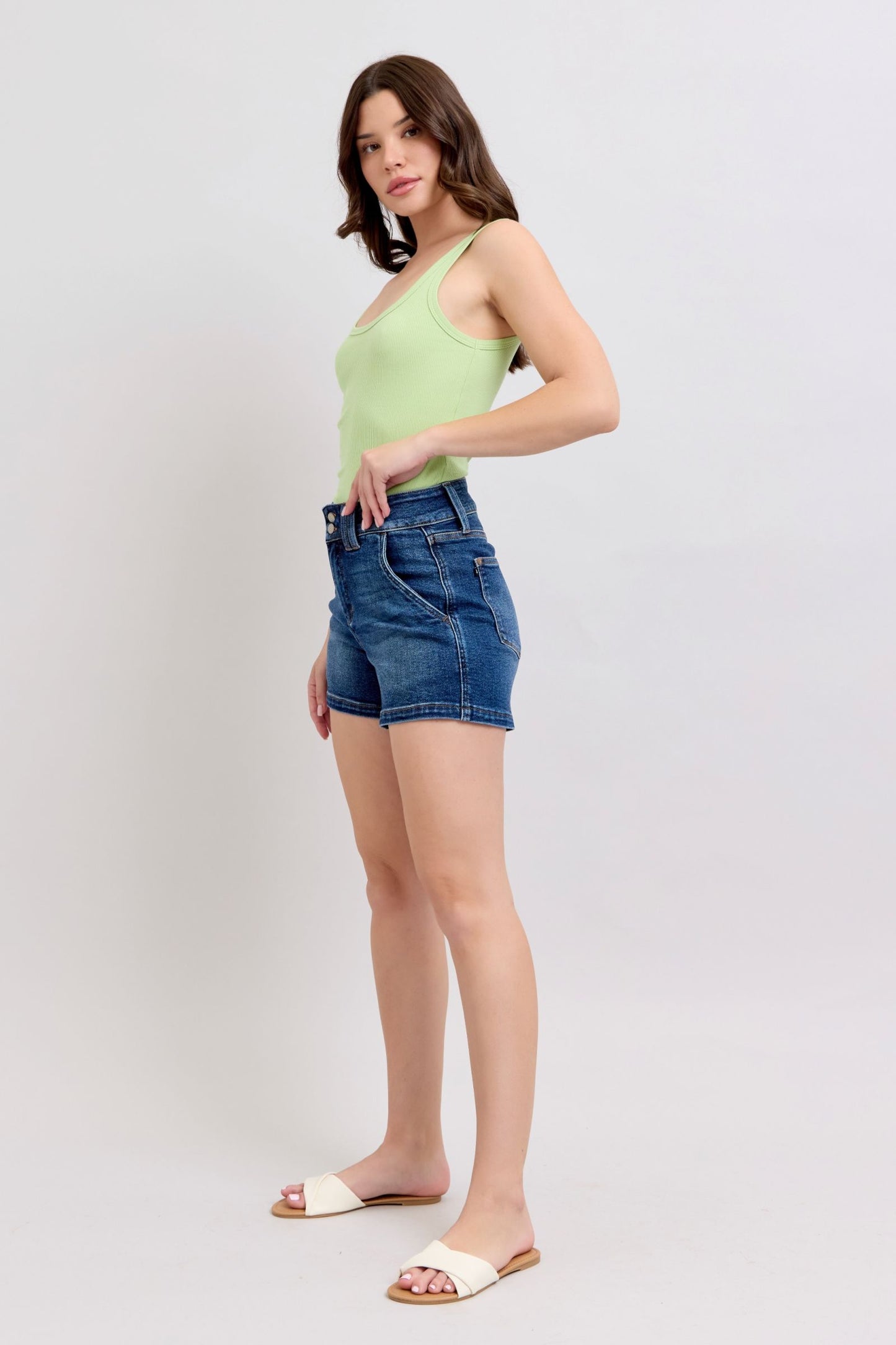 shopelevatedtoday, shopelevatedtoday.com, Judy Blue Full Size Double Button Waistband Denim Shorts Plus Size