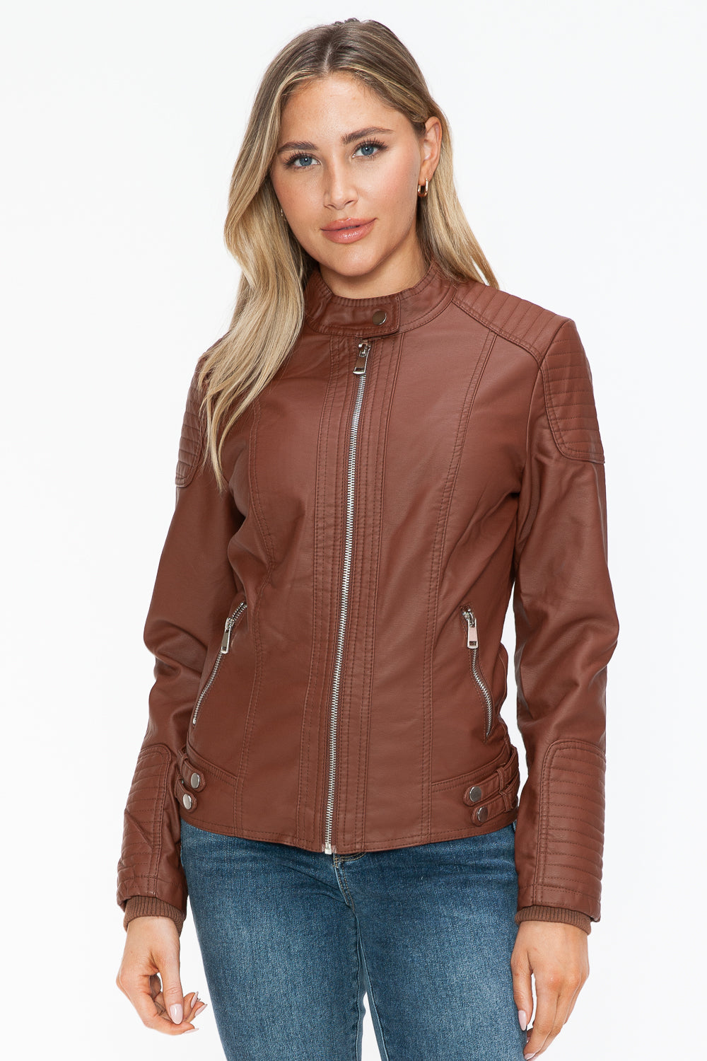 shopelevatedtoday, shopelevatedtoday.com/, Snobbish Faux Leather Biker Jacket with Side Zip Pockets