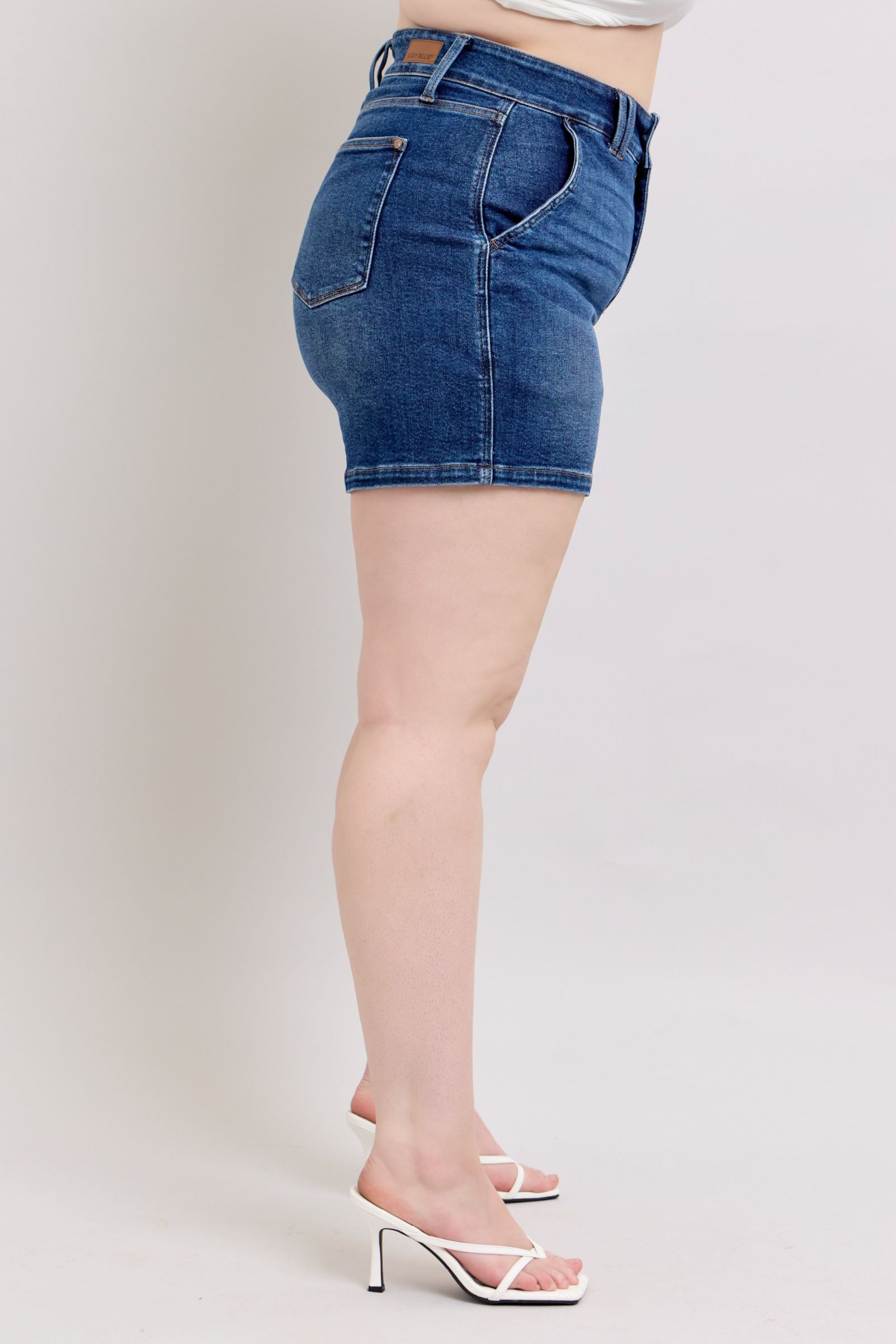shopelevatedtoday, shopelevatedtoday.com, Judy Blue Full Size Double Button Waistband Denim Shorts Plus Size