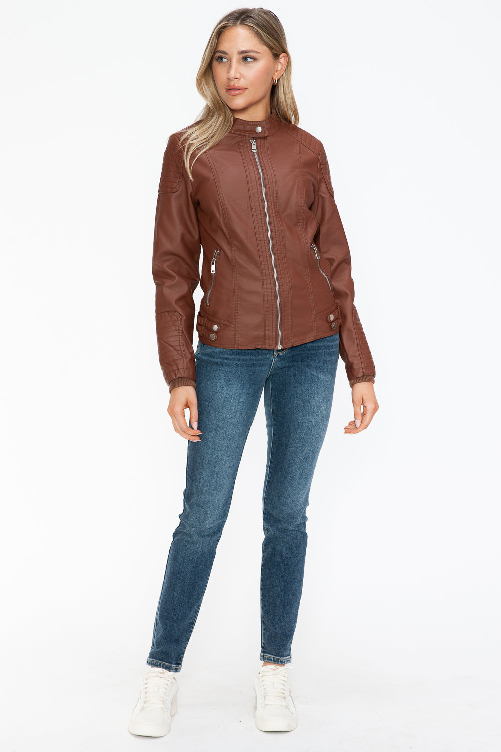 shopelevatedtoday, shopelevatedtoday.com/, Snobbish Faux Leather Biker Jacket with Side Zip Pockets