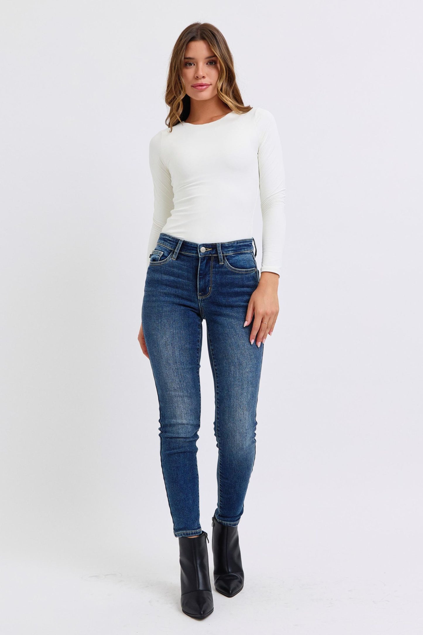 shopelevatedtoday, shopelevatedtoday.com/, Judy Blue Full Size Run Mid-Rise Waist Skinny Jeans with Thermal Lining