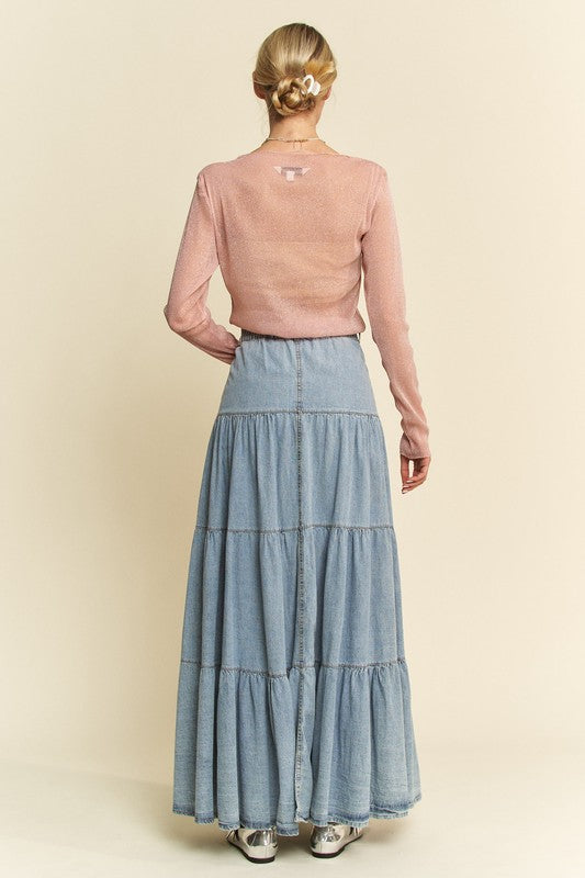 shopelevatedtoday, shopelevatedtoday.com, Davi & Dani Glitter Mesh Lettuce Hem Long Sleeve Top