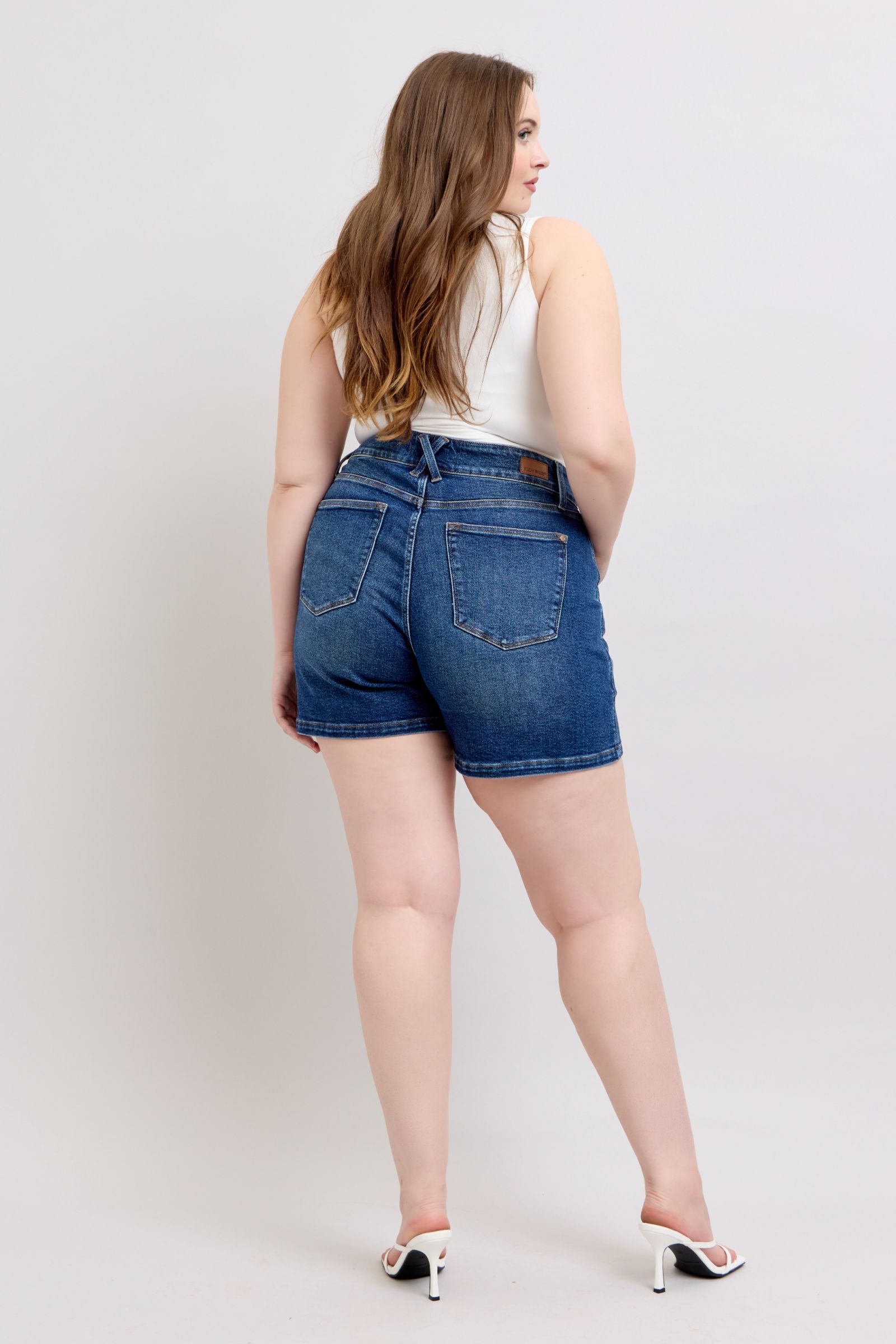 shopelevatedtoday, shopelevatedtoday.com, Judy Blue Full Size Double Button Waistband Denim Shorts Plus Size