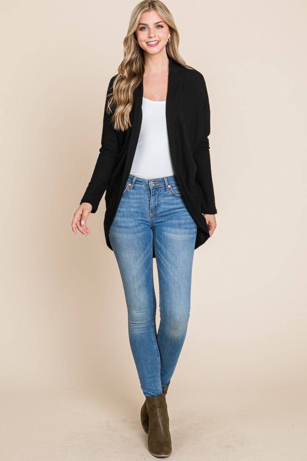 shopelevatedtoday, shopelevatedtoday.com/, BOMBOM Open Front Waffle Knit Cocoon Cardigan