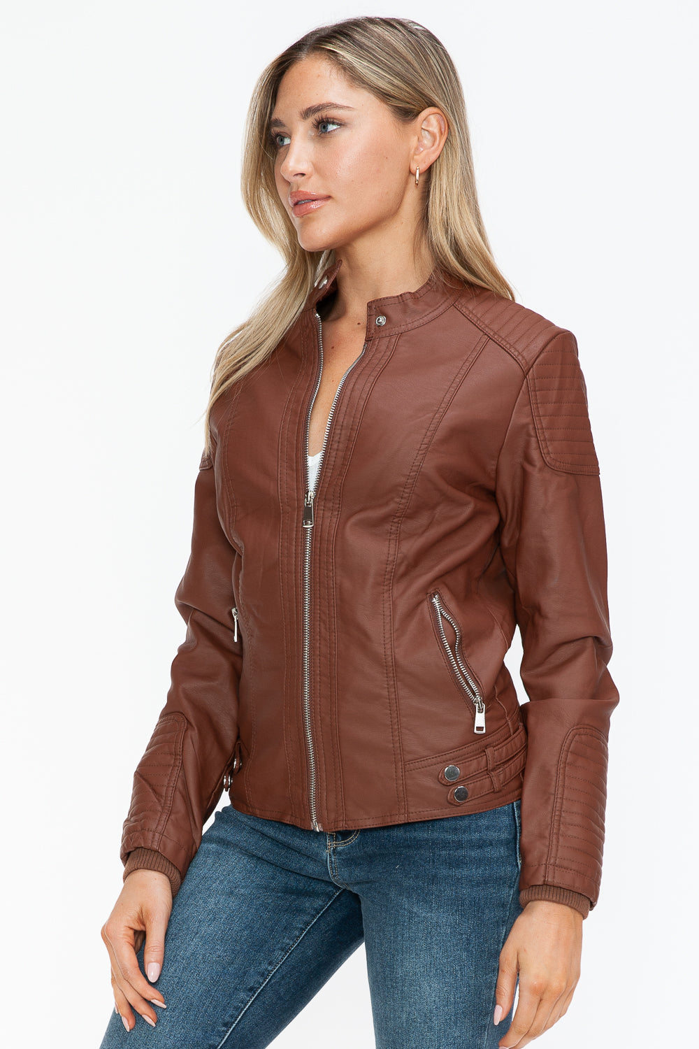 shopelevatedtoday, shopelevatedtoday.com/, Snobbish Faux Leather Biker Jacket with Side Zip Pockets