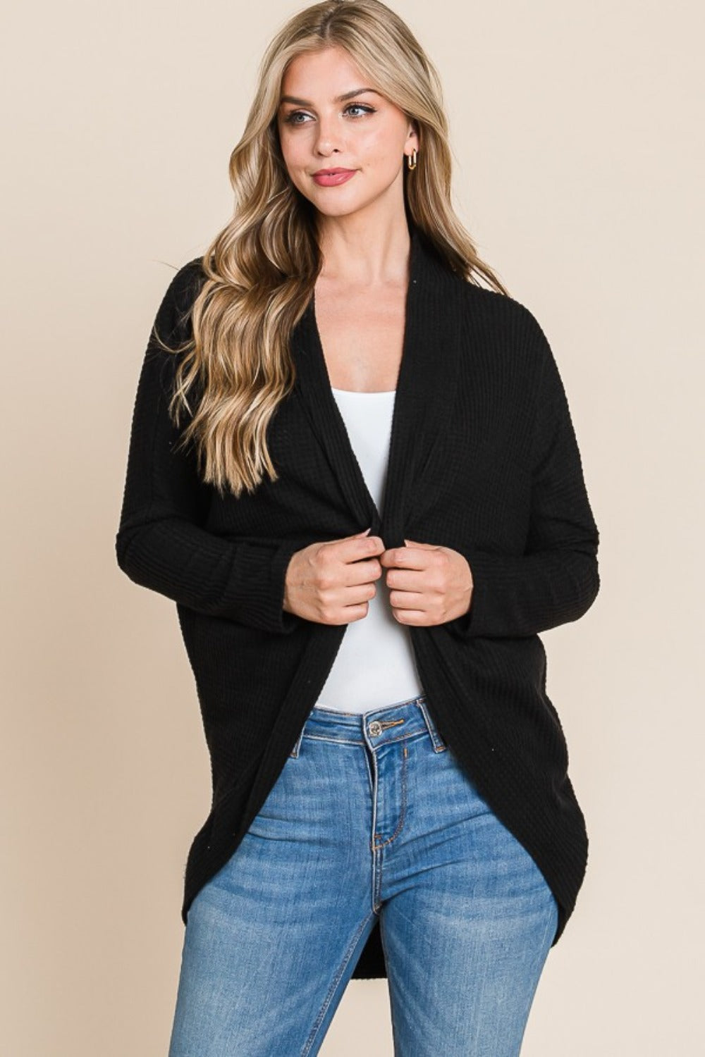 shopelevatedtoday, shopelevatedtoday.com/, BOMBOM Open Front Waffle Knit Cocoon Cardigan