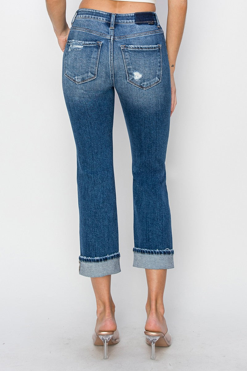 shopelevatedtoday, shopelevatedtoday.com/,  RISEN Full Size Cuffed Ankle Distressed Straight Jeans