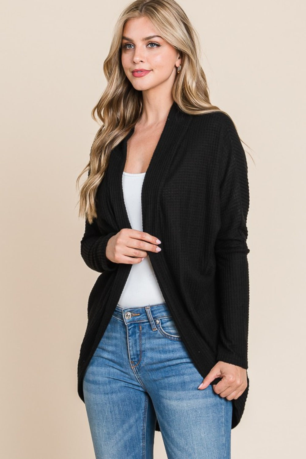 shopelevatedtoday, shopelevatedtoday.com/, BOMBOM Open Front Waffle Knit Cocoon Cardigan
